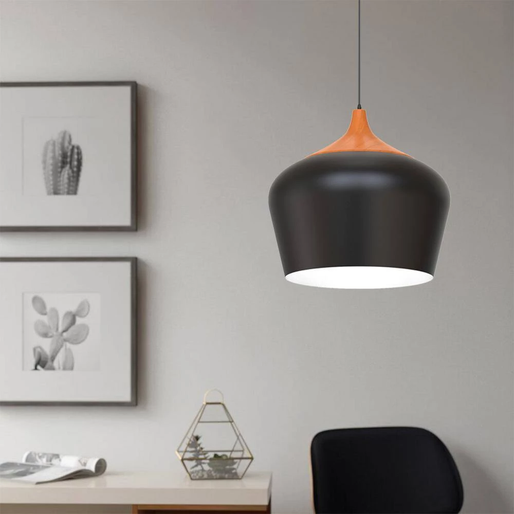 13.39 in. 1-Light Matte Black Pendant with Rice Bucket Shaped, Modern and Simple Style by YANSUN 4 13.39 in. 1-Light Matte Black Pendant with Rice Bucket Shaped, Modern and Simple Style by YANSUN - Image 2