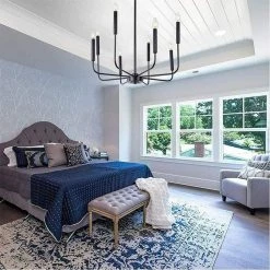 25 in. 8-Light Matte Black Farmhouse Minimalist Hanging Candlestick Chandelier by YANSUN -YANSUN Shop matte black yansun chandeliers h dz019 44 1000