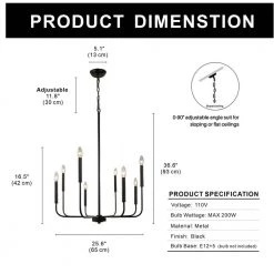25 in. 8-Light Matte Black Farmhouse Minimalist Hanging Candlestick Chandelier by YANSUN -YANSUN Shop matte black yansun chandeliers h dz019 c3 1000