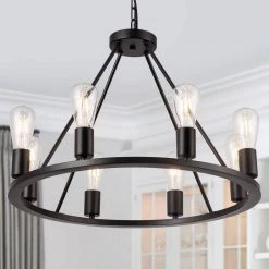 27.95 in. 6-Light Black Modern Wagon Wheel Chandelier by YANSUN