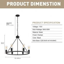 27.95 in. 6-Light Black Modern Wagon Wheel Chandelier by YANSUN -YANSUN Shop matte black yansun chandeliers h dz019n1 c3 1000