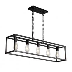 5-Light Matte Black Island Linear Pendant by YANSUN