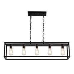 5-Light Matte Black Island Linear Pendant by YANSUN -YANSUN Shop matte black yansun chandeliers h dz031 c3 1000