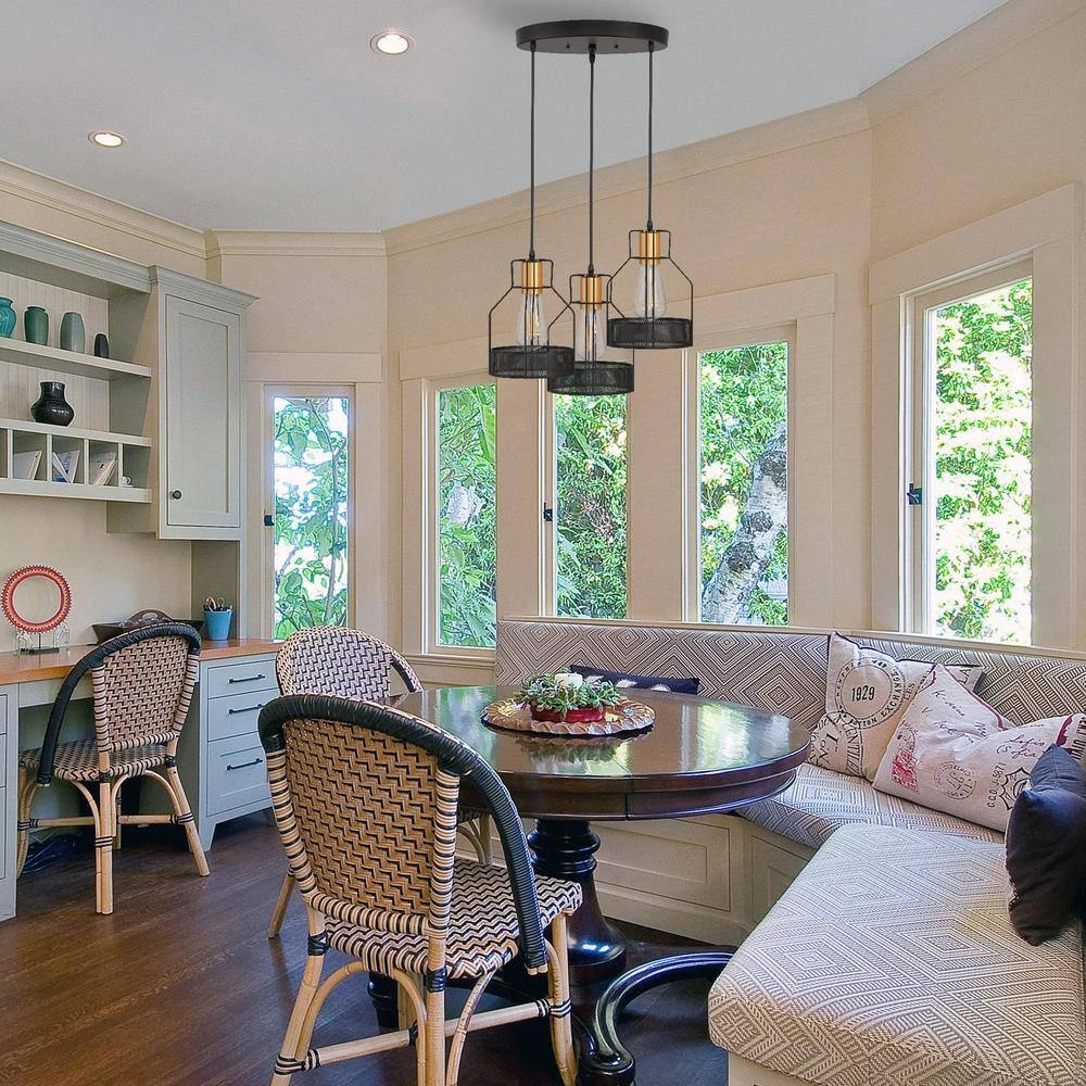 12.2 in. 3-Light Matte Black Iron Bottle Chandelier Pendant Light by YANSUN 7 12.2 in. 3-Light Matte Black Iron Bottle Chandelier Pendant Light by YANSUN - Image 5