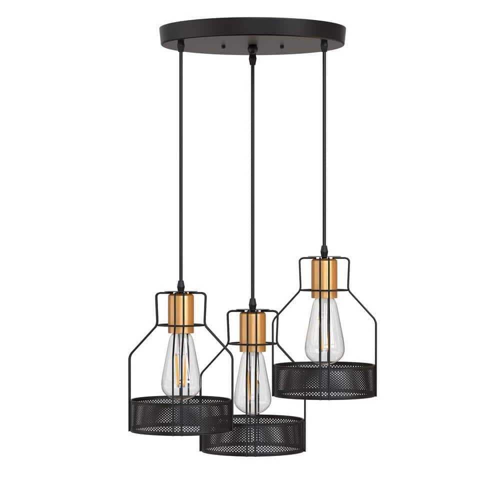 12.2 in. 3-Light Matte Black Iron Bottle Chandelier Pendant Light by YANSUN 3 12.2 in. 3-Light Matte Black Iron Bottle Chandelier Pendant Light by YANSUN