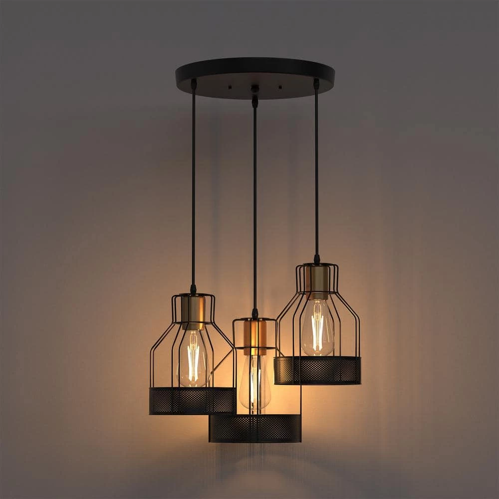 12.2 in. 3-Light Matte Black Iron Bottle Chandelier Pendant Light by YANSUN 4 12.2 in. 3-Light Matte Black Iron Bottle Chandelier Pendant Light by YANSUN - Image 2