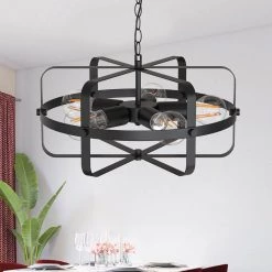 16.3 in. 5-Light Matte Black Wrought Iron Chandelier with Metal Shape by YANSUN