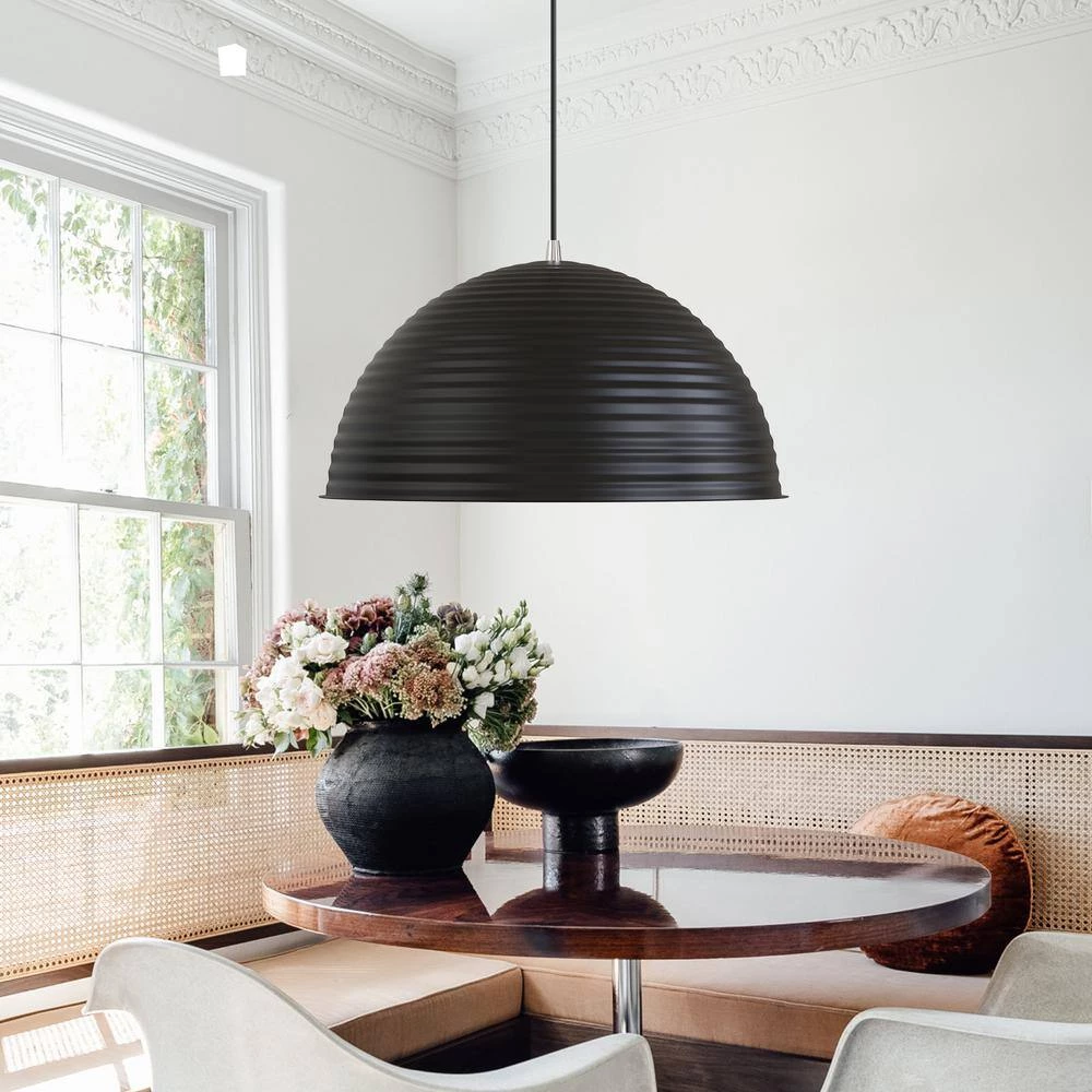 12.20 in. 1-Light Matte Black Pendant with Bowl Shaped, Modern and Simple Style by YANSUN 6 12.20 in. 1-Light Matte Black Pendant with Bowl Shaped, Modern and Simple Style by YANSUN - Image 4