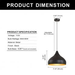 13.39 in. Matte Black Pendant Light with Bowl Shaped, Modern and Classic Style by YANSUN -YANSUN Shop matte black yansun chandeliers h dz058n1 c3 1000