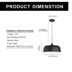 13.39 in. 1-Light Matte Black Pendant Lighting with Metal Shape by YANSUN -YANSUN Shop matte black yansun chandeliers h dz059 c3 1000