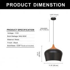 13.39 in. 1-Light Matte Black Pendant with Metal Shape, Modern and Simple Style by YANSUN -YANSUN Shop matte black yansun chandeliers h dz061 c3 1000