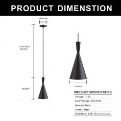 9.06 in. 1-Light Matte Black Island Pendant with Triangel Shape by YANSUN 12 9.06 in. 1-Light Matte Black Island Pendant with Triangel Shape by YANSUN -YANSUN Shop matte black yansun chandeliers h dz065 c3 1000