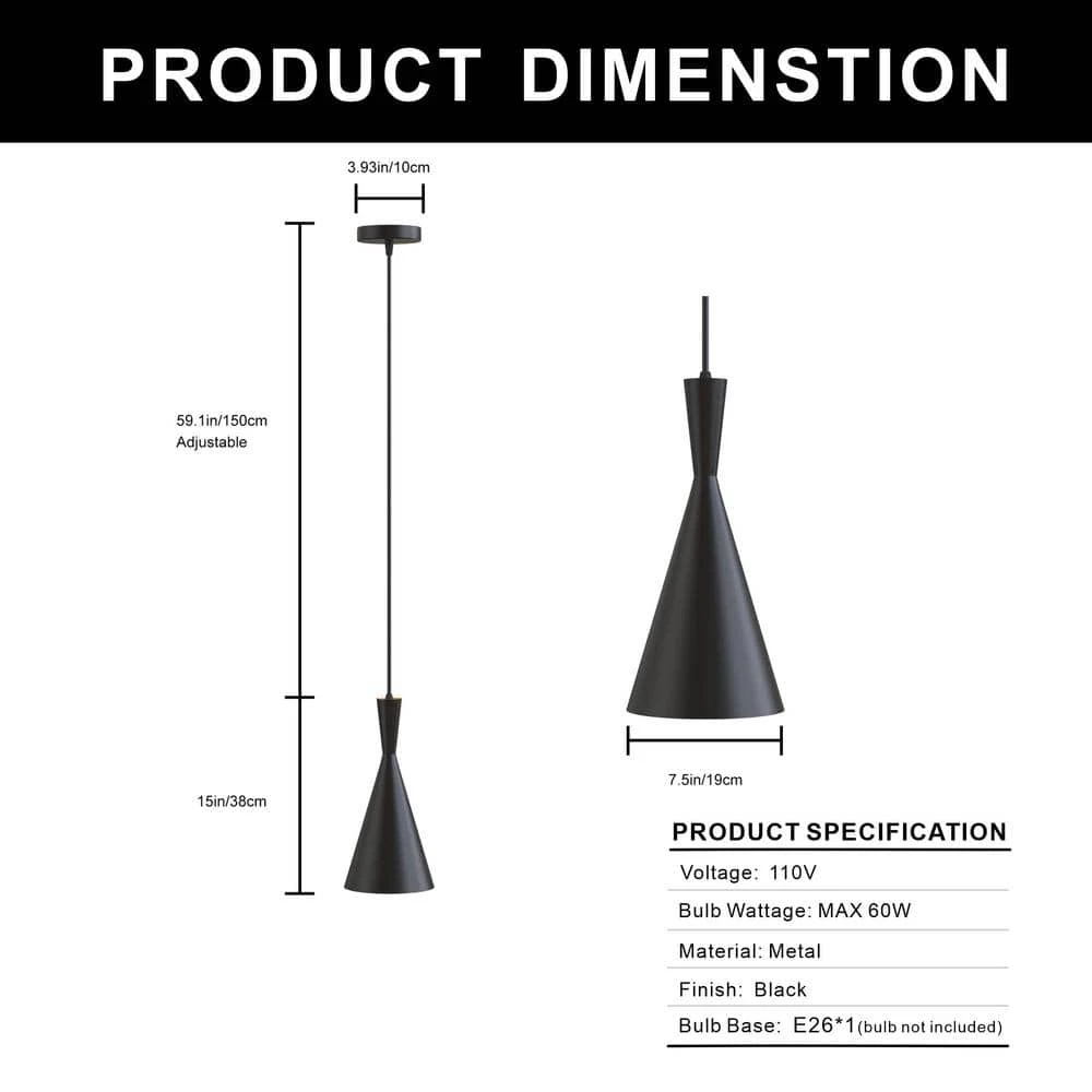 9.06 in. 1-Light Matte Black Island Pendant with Triangel Shape by YANSUN 5 9.06 in. 1-Light Matte Black Island Pendant with Triangel Shape by YANSUN - Image 3