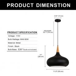 12.20 in. 1-Light Matte Black Pendant with Bowl Shaped, Minimalist Style by YANSUN -YANSUN Shop matte black yansun chandeliers h dz067b c3 1000