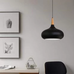 12.20 in. 1-Light Matte Black Pendant with Bowl Shaped, Minimalist Style by YANSUN -YANSUN Shop matte black yansun chandeliers h dz067b fa 1000
