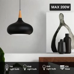 12.20 in. 1-Light Matte Black Pendant with Bowl Shaped, Minimalist Style by YANSUN -YANSUN Shop matte black yansun chandeliers h dz067bn1 76 1000