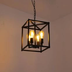 4-Light Matte Black Adjustable Iron Rustic LED Caged Chandelier Pendant Light by YANSUN -YANSUN Shop matte black yansun chandeliers h dz067w 1f 1000
