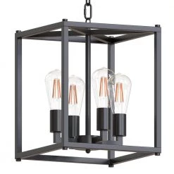 4-Light Matte Black Adjustable Iron Rustic LED Caged Chandelier Pendant Light by YANSUN