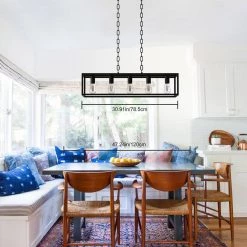 5-Light Matte Black Island Linear Pendant by YANSUN 14 5-Light Matte Black Island Linear Pendant by YANSUN -YANSUN Shop matte black yansun chandeliers h dz081n1 1f 1000