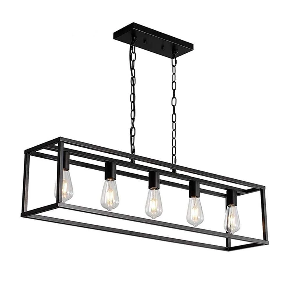 5-Light Matte Black Island Linear Pendant by YANSUN 3 5-Light Matte Black Island Linear Pendant by YANSUN