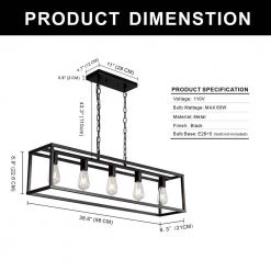 5-Light Matte Black Island Linear Pendant by YANSUN 12 5-Light Matte Black Island Linear Pendant by YANSUN -YANSUN Shop matte black yansun chandeliers h dz081n1 c3 1000