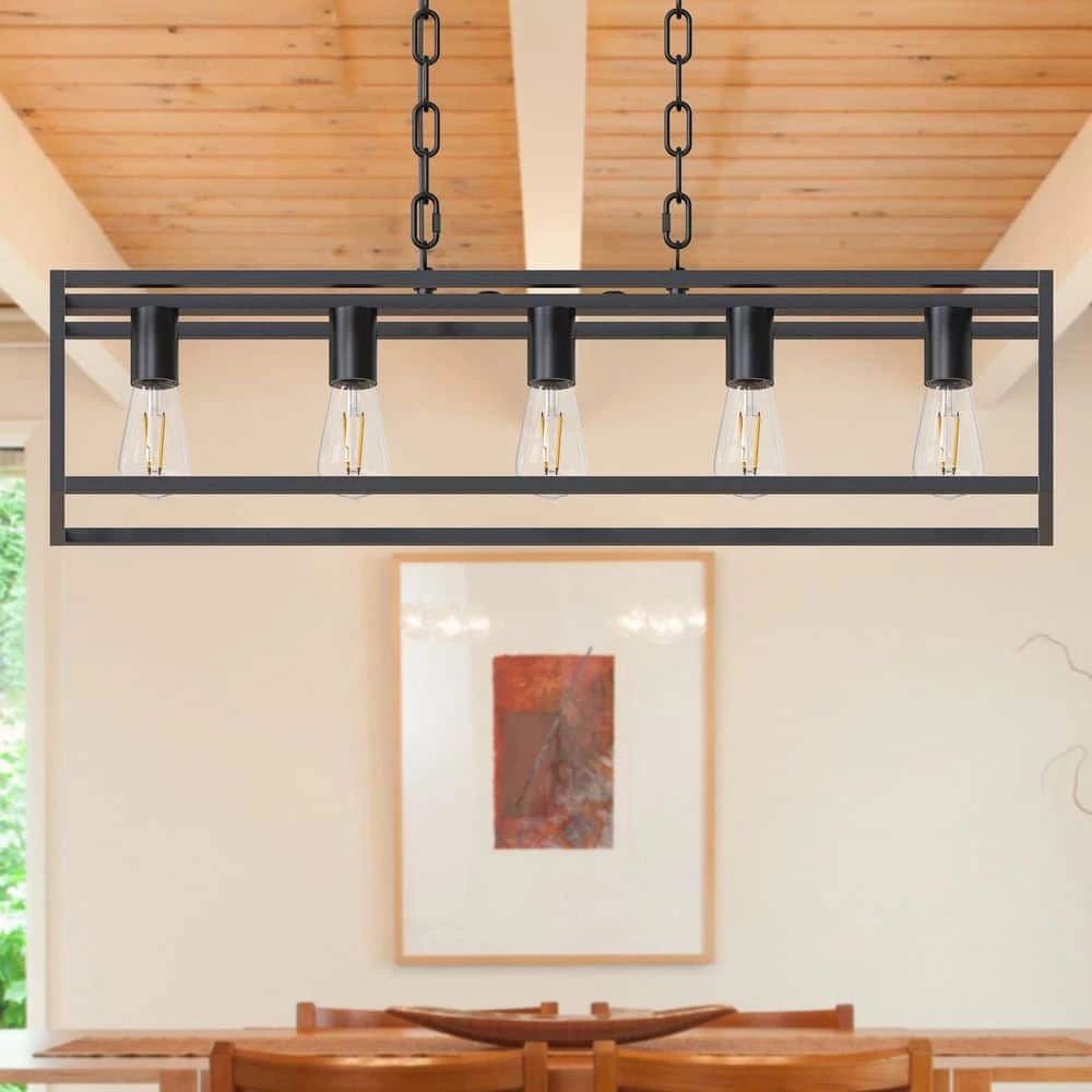 5-Light Matte Black Island Linear Pendant by YANSUN 4 5-Light Matte Black Island Linear Pendant by YANSUN - Image 2