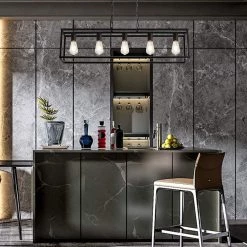 5-Light Matte Black Island Linear Pendant by YANSUN 16 5-Light Matte Black Island Linear Pendant by YANSUN -YANSUN Shop matte black yansun chandeliers h dz081n1 fa 1000