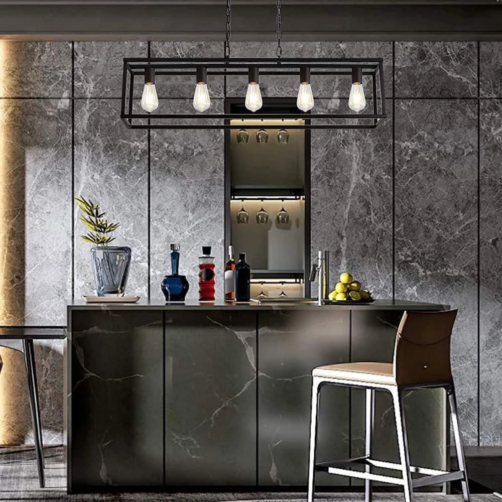 5-Light Matte Black Island Linear Pendant by YANSUN 9 5-Light Matte Black Island Linear Pendant by YANSUN - Image 7