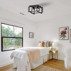 11.5 in. 2-Light Matte Black Open Cuboid Frame Flush Mount by YANSUN -YANSUN Shop matte black yansun flush mount lights h cl005n1 76 1000