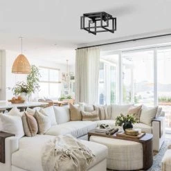 11.5 in. 2-Light Matte Black Open Cuboid Frame Flush Mount by YANSUN -YANSUN Shop matte black yansun flush mount lights h cl005n1 fa 1000