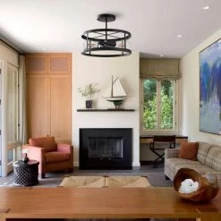 13 in. 2-Light Matte Black Drum Flush Mount by YANSUN -YANSUN Shop matte black yansun flush mount lights h cl007 44 1000