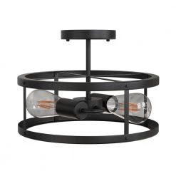 13 in. 2-Light Matte Black Drum Flush Mount by YANSUN