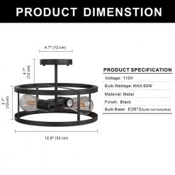 13 in. 2-Light Matte Black Drum Flush Mount by YANSUN -YANSUN Shop matte black yansun flush mount lights h cl007 c3 1000