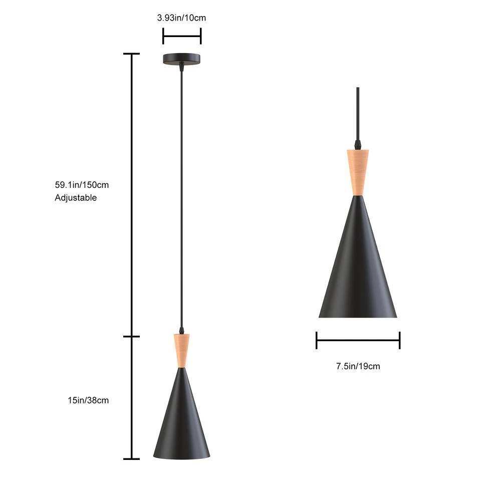 9.06 in. 1-Light Matte Black Pendant Light with Triangle Shaped, Modern Style by YANSUN 6 9.06 in. 1-Light Matte Black Pendant Light with Triangle Shaped, Modern Style by YANSUN - Image 4