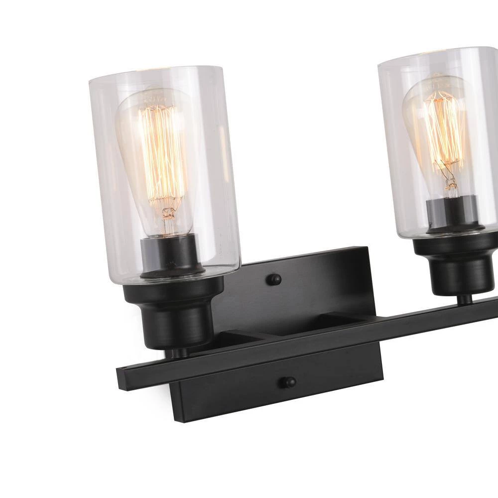 14.44 in. 2-Light Matte Black Vanity Light with Clear Glass Shade (2-Pack) by YANSUN 7 14.44 in. 2-Light Matte Black Vanity Light with Clear Glass Shade (2-Pack) by YANSUN - Image 5