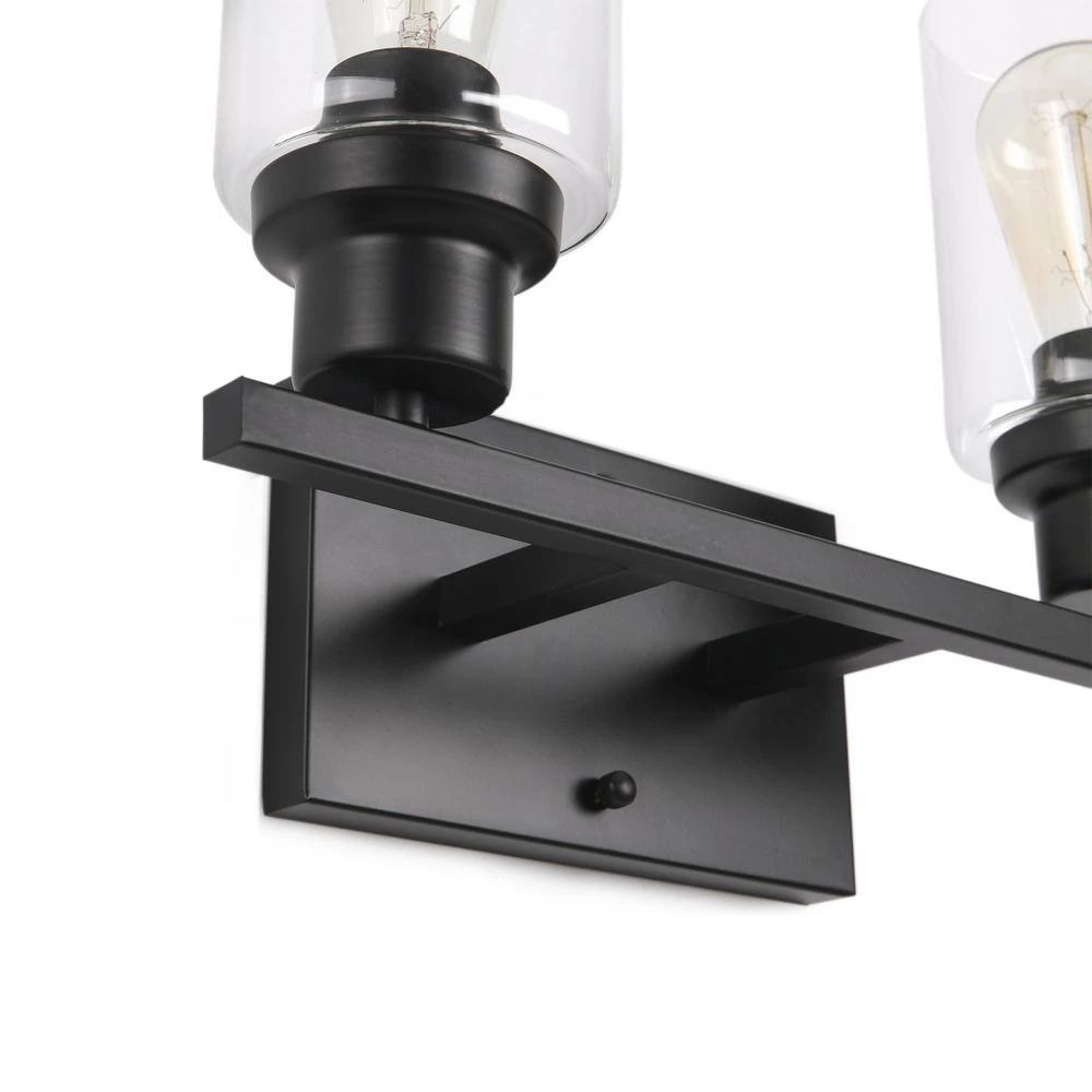 14.44 in. 2-Light Matte Black Vanity Light with Clear Glass Shade (2-Pack) by YANSUN 6 14.44 in. 2-Light Matte Black Vanity Light with Clear Glass Shade (2-Pack) by YANSUN - Image 4