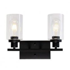 14.44 in. 2-Light Matte Black Vanity Light with Clear Glass Shade (2-Pack) by YANSUN