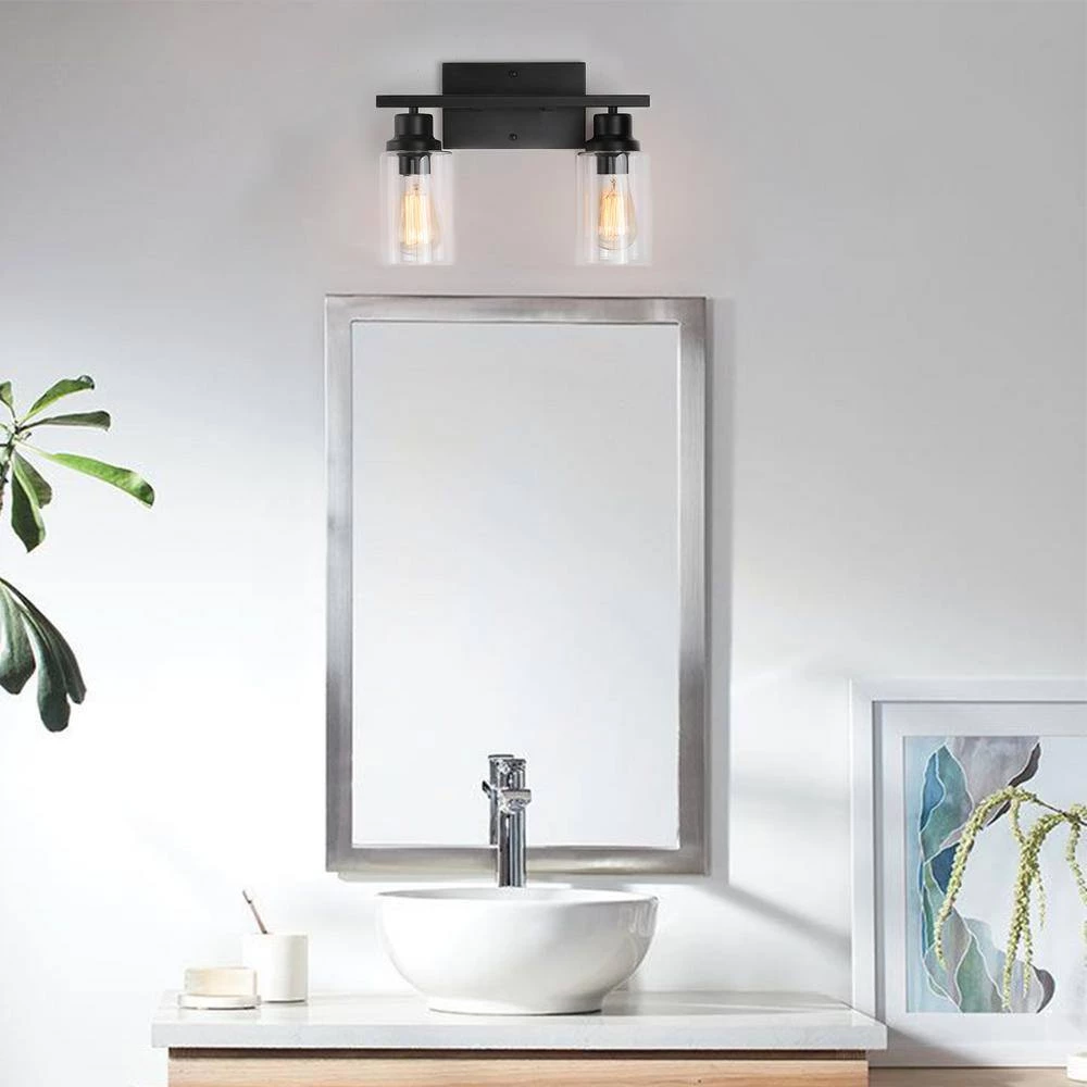 14.44 in. 2-Light Matte Black Vanity Light with Clear Glass Shade (2-Pack) by YANSUN 9 14.44 in. 2-Light Matte Black Vanity Light with Clear Glass Shade (2-Pack) by YANSUN - Image 7