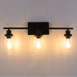 24 in. 3-Light Matte Black Vanity-Light with Clear Glass Shade (2-Pack) by YANSUN -YANSUN Shop matte black yansun vanity lighting h wl011 2 1f 1000