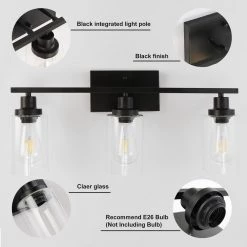 24 in. 3-Light Matte Black Vanity-Light with Clear Glass Shade (2-Pack) by YANSUN -YANSUN Shop matte black yansun vanity lighting h wl011 2 4f 1000