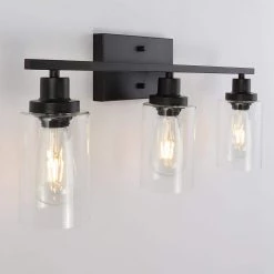24 in. 3-Light Matte Black Vanity-Light with Clear Glass Shade (2-Pack) by YANSUN -YANSUN Shop matte black yansun vanity lighting h wl011 2 c3 1000