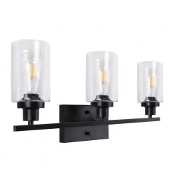 24 in. 3-Light Matte Black Modern Bathroom Vanity Light with Clear Glass Shades by YANSUN