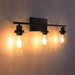 24 in. 3-Light Matte Black Modern Bathroom Vanity Light with Clear Glass Shades by YANSUN -YANSUN Shop matte black yansun vanity lighting h wl011n1 fa 1000