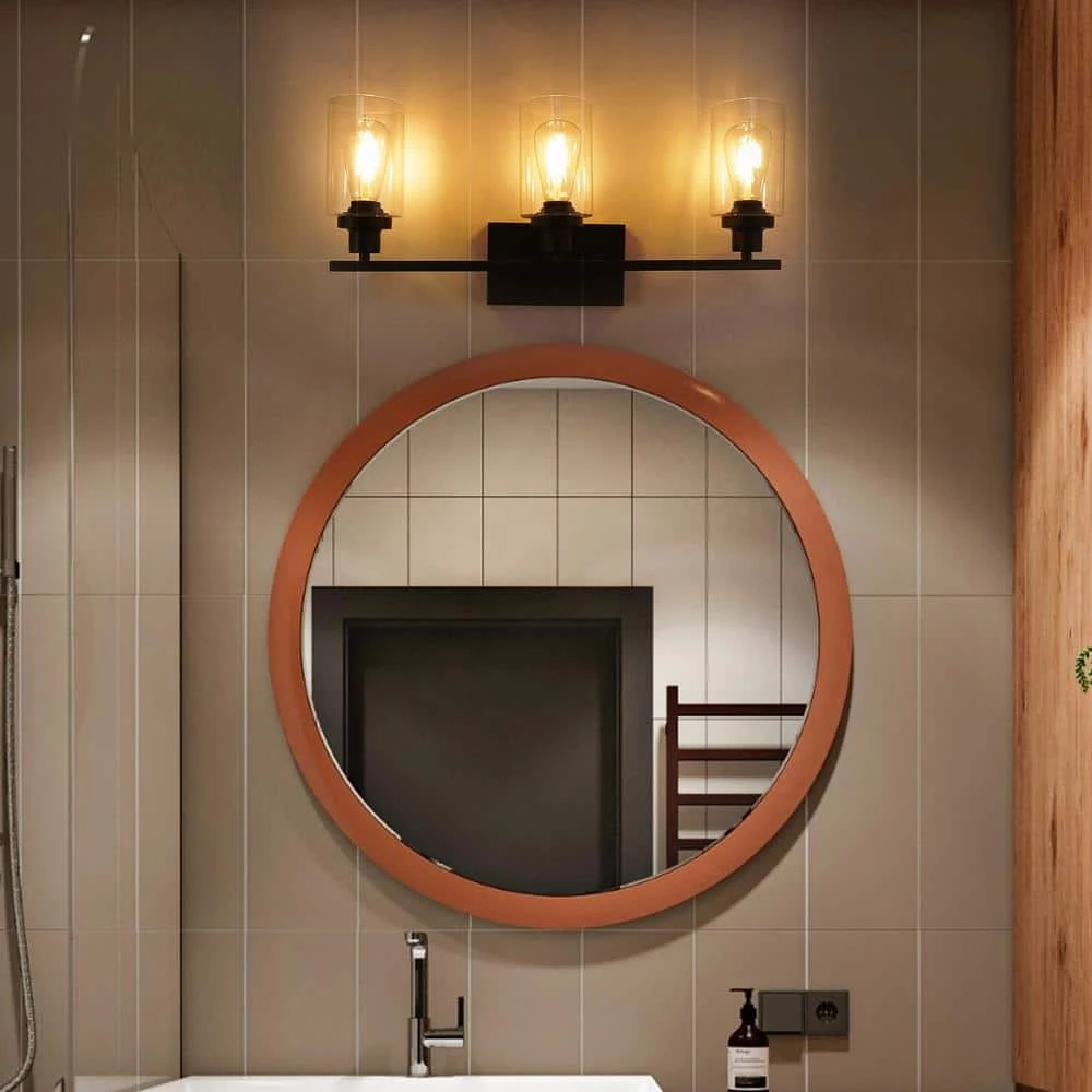 24 in. 3-Light Matte Black Vanity Light with Clear Glass Shade by YANSUN 8 24 in. 3-Light Matte Black Vanity Light with Clear Glass Shade by YANSUN - Image 6