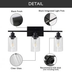 24 in. 3-Light Matte Black Vanity Light with Clear Glass Shade by YANSUN 12 24 in. 3-Light Matte Black Vanity Light with Clear Glass Shade by YANSUN -YANSUN Shop matte black yansun vanity lighting h wl027 4f 1000