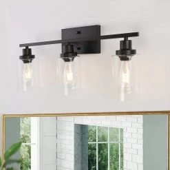 24 in. 3-Light Matte Black Vanity Light with Clear Glass Shade by YANSUN