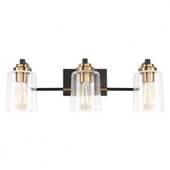 19 in. 3-Light Matte Black Vanity Light with Clear Glass Shade and Gold Socket Cups by YANSUN