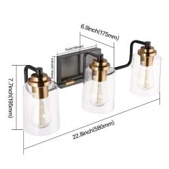 19 in. 3-Light Matte Black Vanity Light with Clear Glass Shade and Gold Socket Cups by YANSUN 11 19 in. 3-Light Matte Black Vanity Light with Clear Glass Shade and Gold Socket Cups by YANSUN -YANSUN Shop matte black yansun vanity lighting h wl072 c3 1000