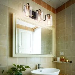 19 in. 3-Light Matte Black Vanity Light with Clear Glass Shade and Gold Socket Cups by YANSUN 15 19 in. 3-Light Matte Black Vanity Light with Clear Glass Shade and Gold Socket Cups by YANSUN -YANSUN Shop matte black yansun vanity lighting h wl072 fa 1000