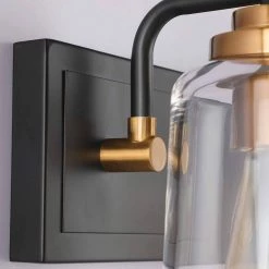 22.8 in. 3-Light Matte Black Vanity Light with Clear Glass Shade and Gold Socket Cups by YANSUN 13 22.8 in. 3-Light Matte Black Vanity Light with Clear Glass Shade and Gold Socket Cups by YANSUN -YANSUN Shop matte black yansun vanity lighting h wl073 44 1000
